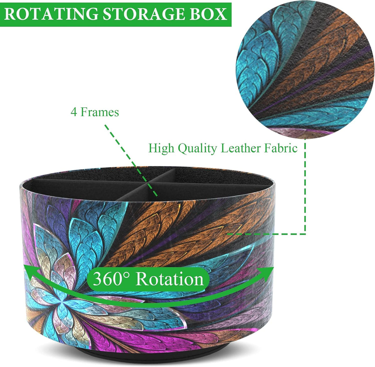Round Leather Art Supply Organizer,Remote Control Holder,360 Degree Rotating,Multi-Functional Pencil Holder,4 Compartments Desktop Stationary Organizer(1-Blue Bird) - Colors B