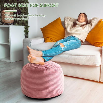 Round Stuffed Pouf Ottoman, Corduroy Poufs with Foam Chunk Filling, Furry and Fluffy Pouf Foot Stool Storage Ottoman, 20 X 15 Floor Poufs Foot Rest for Living Room, Dark Grey