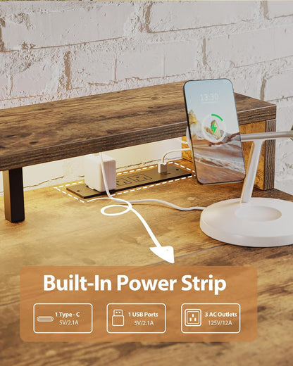 48 * 24 Inch Electric Standing Desk with Shelf & Led, Dark Walnut