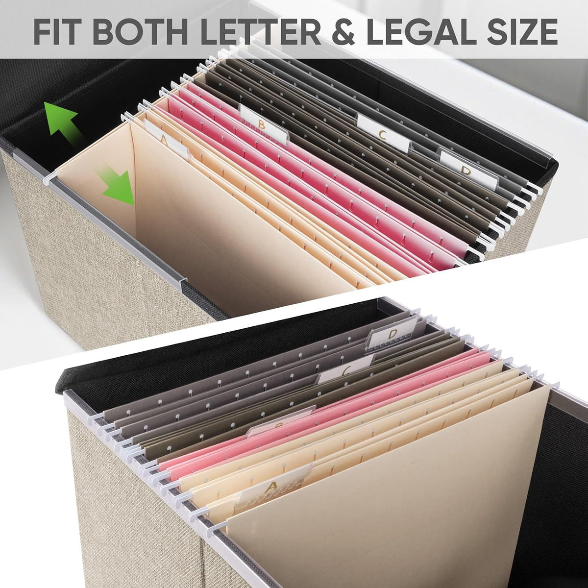 BALEINE File Organizer Box with Lid, Collapsible File Folder Organizer with Plastic Slide, Hanging File Folder Box for Office Document Storage (Black)