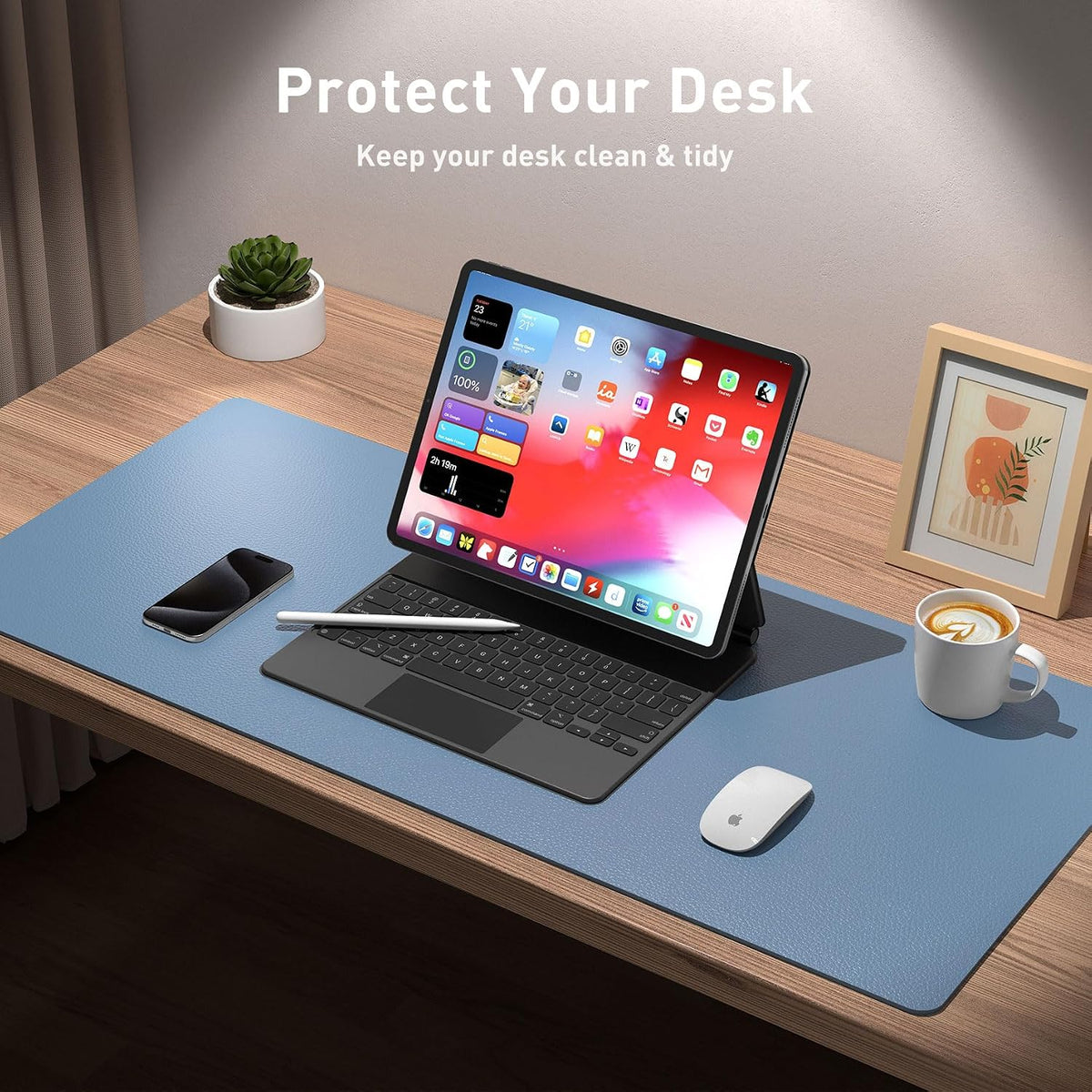 Aothia Leather Office Desk Pad Protector, Non-Slip PU Leather Desk Blotter, Waterproof Laptop Writing Mouse Pad for Office and Home, Black, 31.5" x 15.7" - Colors B