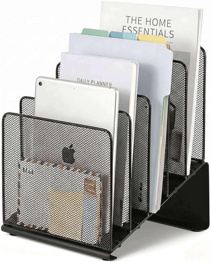 LEKETREE File Organizer for Desk, File Folder Organizer with 5-Section Vertical Rack, Suitable for Home Office Document Organization and Storage(Black)