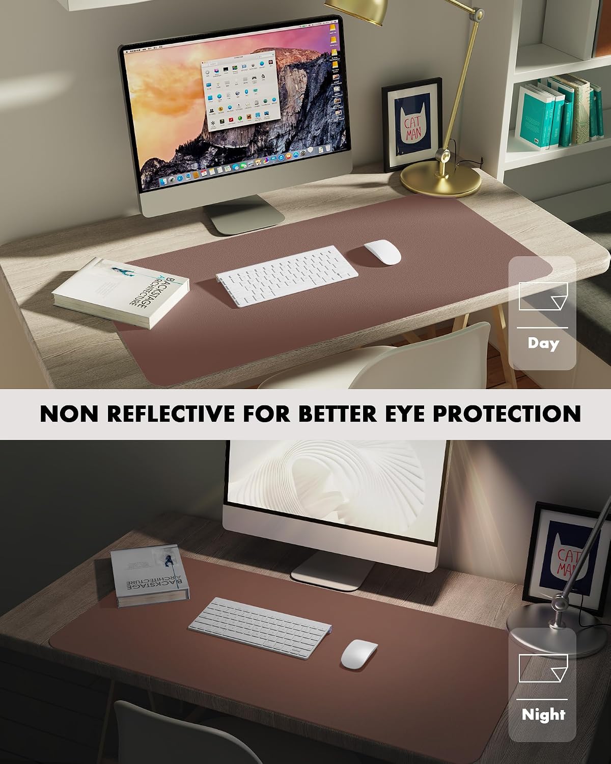 Double-Sided Desk Pad, 31.5"x15.7"Leather Desk Mat, Eco Cork Desk Pad Protector,Large Mouse Pad,Waterproof Desk Blotter for Office/Home(Coffee)