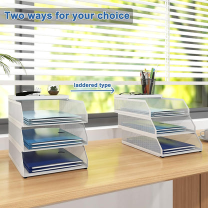 Natwind 4-Tier Paper Organizers,Desk Organizer,Stackable Paper Tray, Desk Accessories,Metal Mesh Desktop Organizer,Letter Trays,File Document Storage Rack for for Home, Office, School (Black)