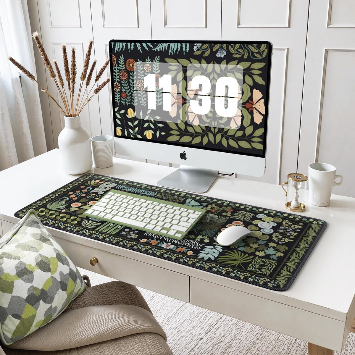 Desk Mat,Mouse Pad for Office Desk,35.4x15.7in,Pink Flowers