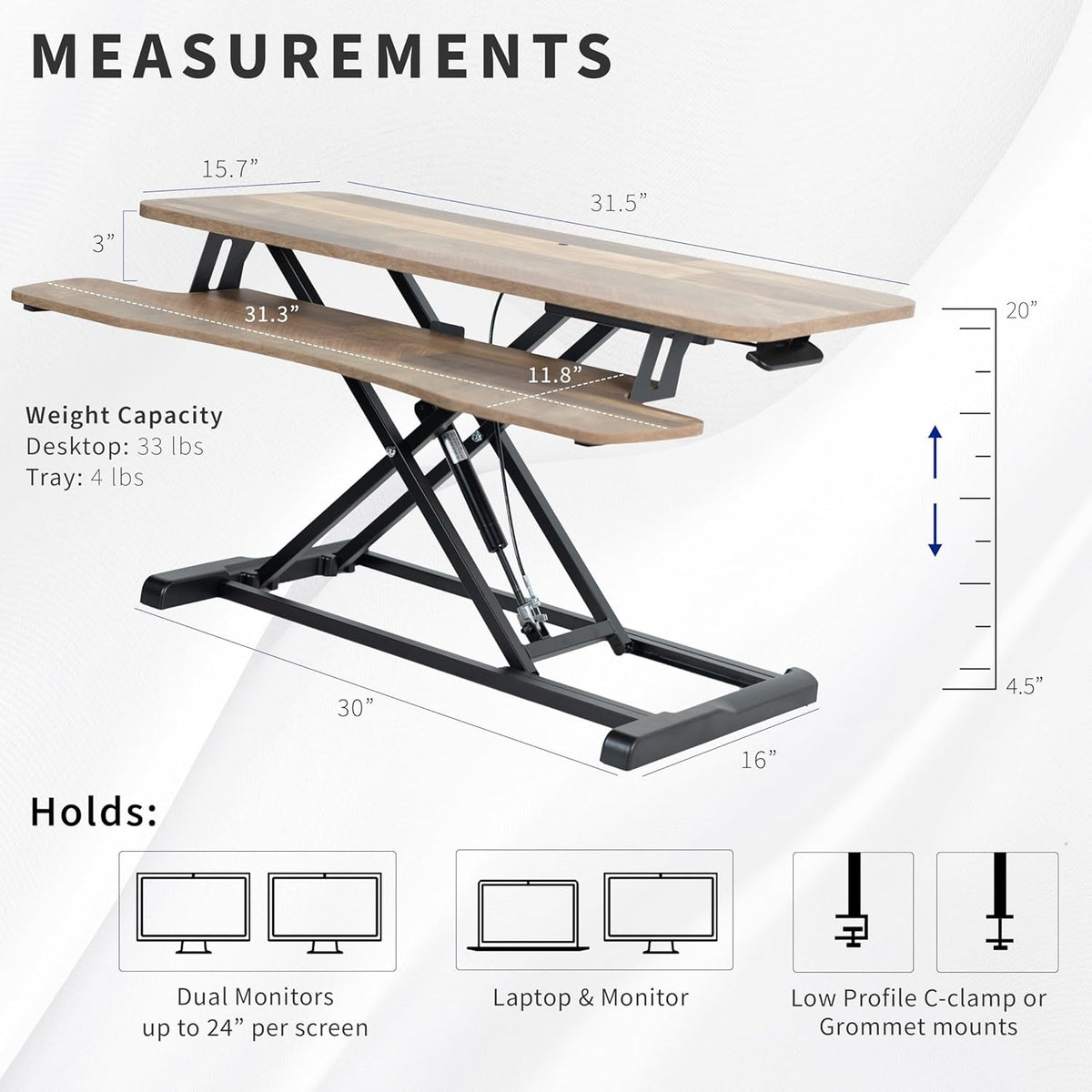 Black 32 in Standing Desk Converter, DESK-V000K