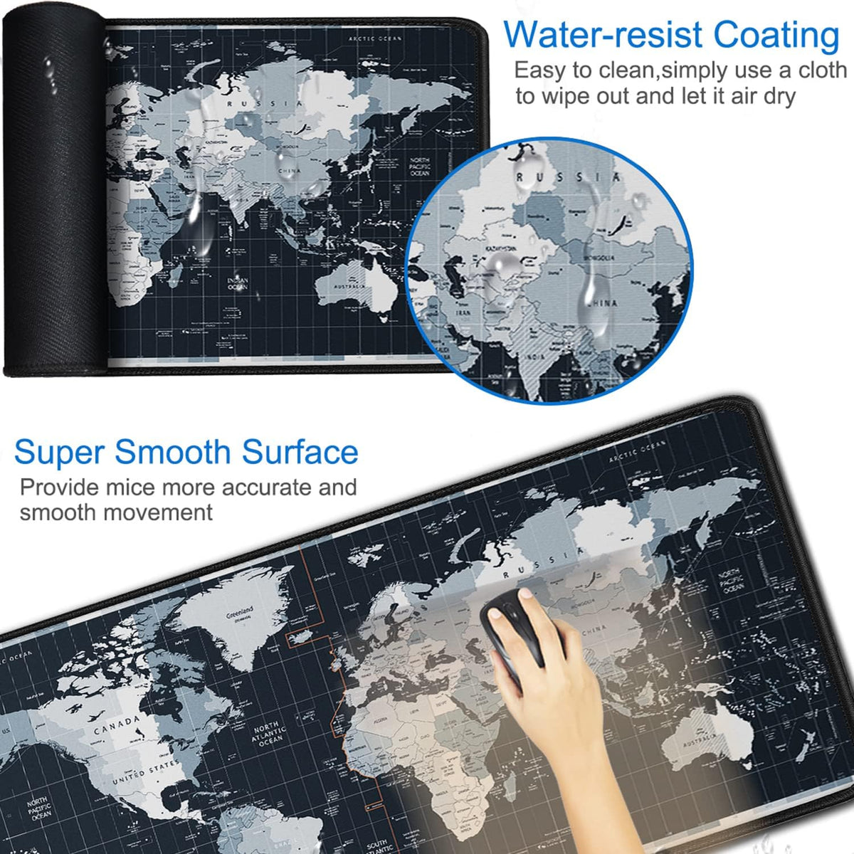 Large Gaming Mouse Pad, 31.5x15.7 inch Large Extended Computer Keyboard Mouse Mat, Water Resist Non-Slip Mousepad Rubber Base Long XXL Desk Mouse Pad for Work & Gaming, Office & Home, Black