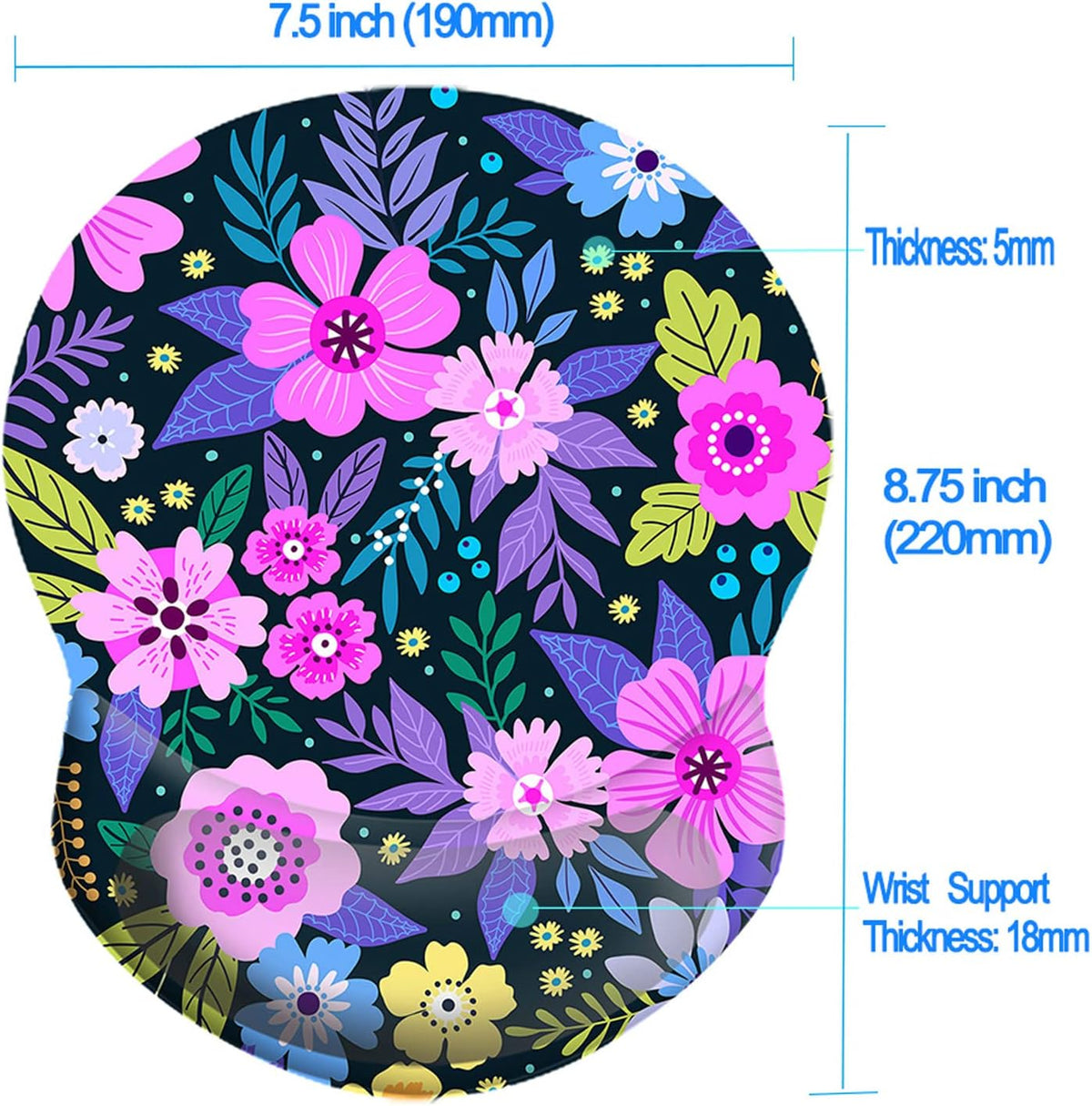 Wrist Support Mouse Pad Anti Slip Rubber Wrist Rest Mousepad 9in X 8in Small Desktop Notebook Mouse Mat for Working and Gaming (M-Pink Floral)