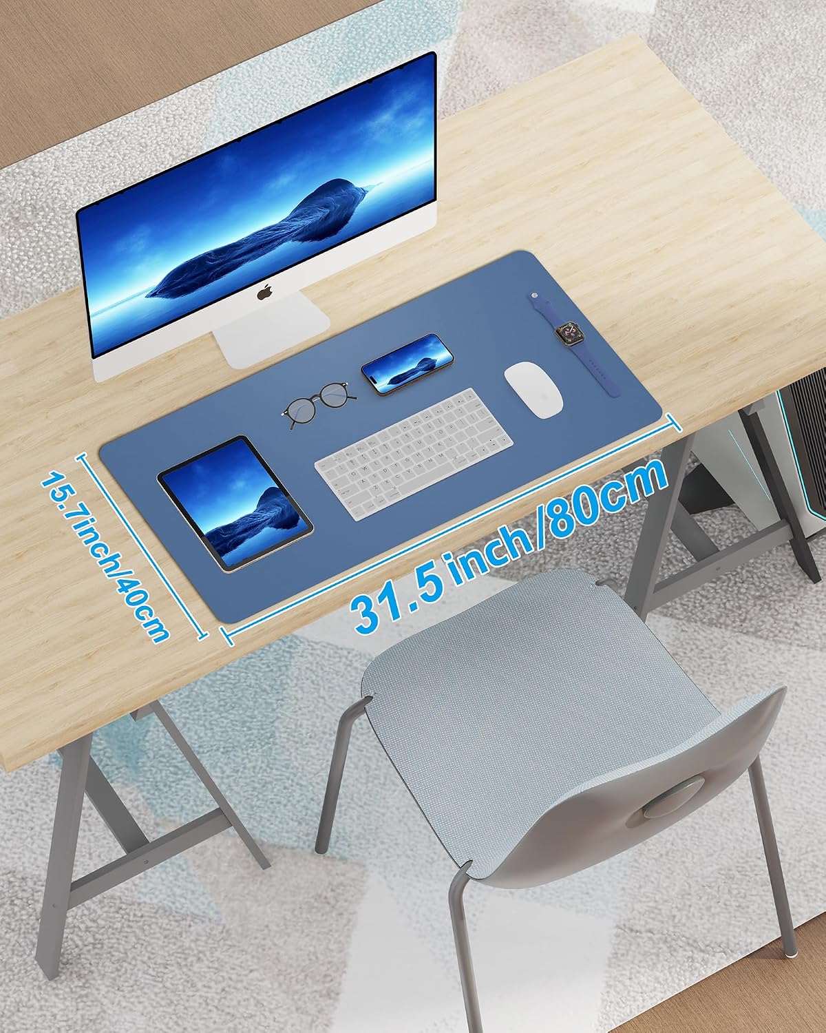 Large Desk pad mat,Mouse Pad,Office Desk Mat, Non-Slip PU Leather Desk Blotter,Large Desk pad,Waterproof Keyboard mat for Office/Home/Decor (Black,48" x 17")