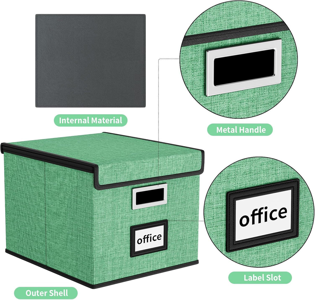 Upgraded Portable File Organizer Box with Lid, Collapsible Linen Hanging Filing Storage Boxes with Plastic Slides, Decorative Home/Office Filing System Box for File and Folders Storage (Gray)