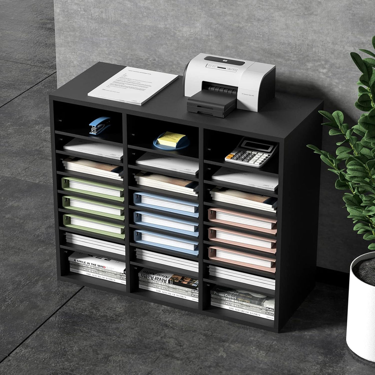 VEVOR Literature Organizers, 12 Compartments Office Mailbox with Adjustable Shelves, Wood Literature Sorter 20.4x12x16.1 inches for Office, Home, Classroom, Mailrooms Organization, EPA Certified White