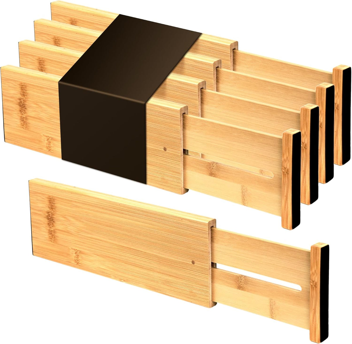 Utoplike 4 pcs Bamboo Kitchen Drawer Dividers Large, Adjustable Drawer Organizers, Spring Loaded, Expandable Organization Works in Kitchen, Dresser, Bathroom, Bedroom, Drawer, Desk