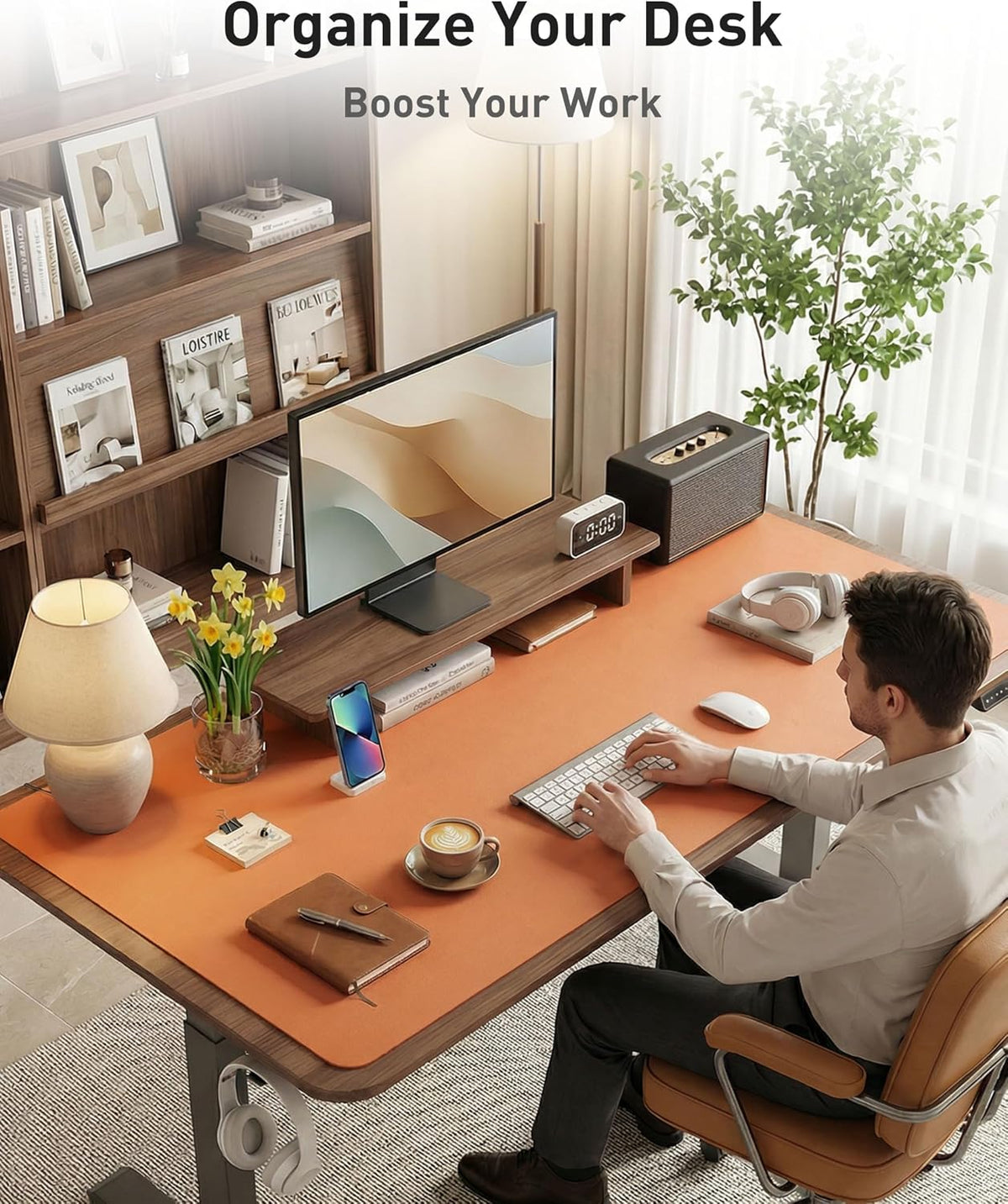 Aothia Leather Office Desk Pad Protector, Non-Slip PU Leather Desk Blotter, Waterproof Laptop Writing Mouse Pad for Office and Home, Black, 31.5" x 15.7" - Colors A