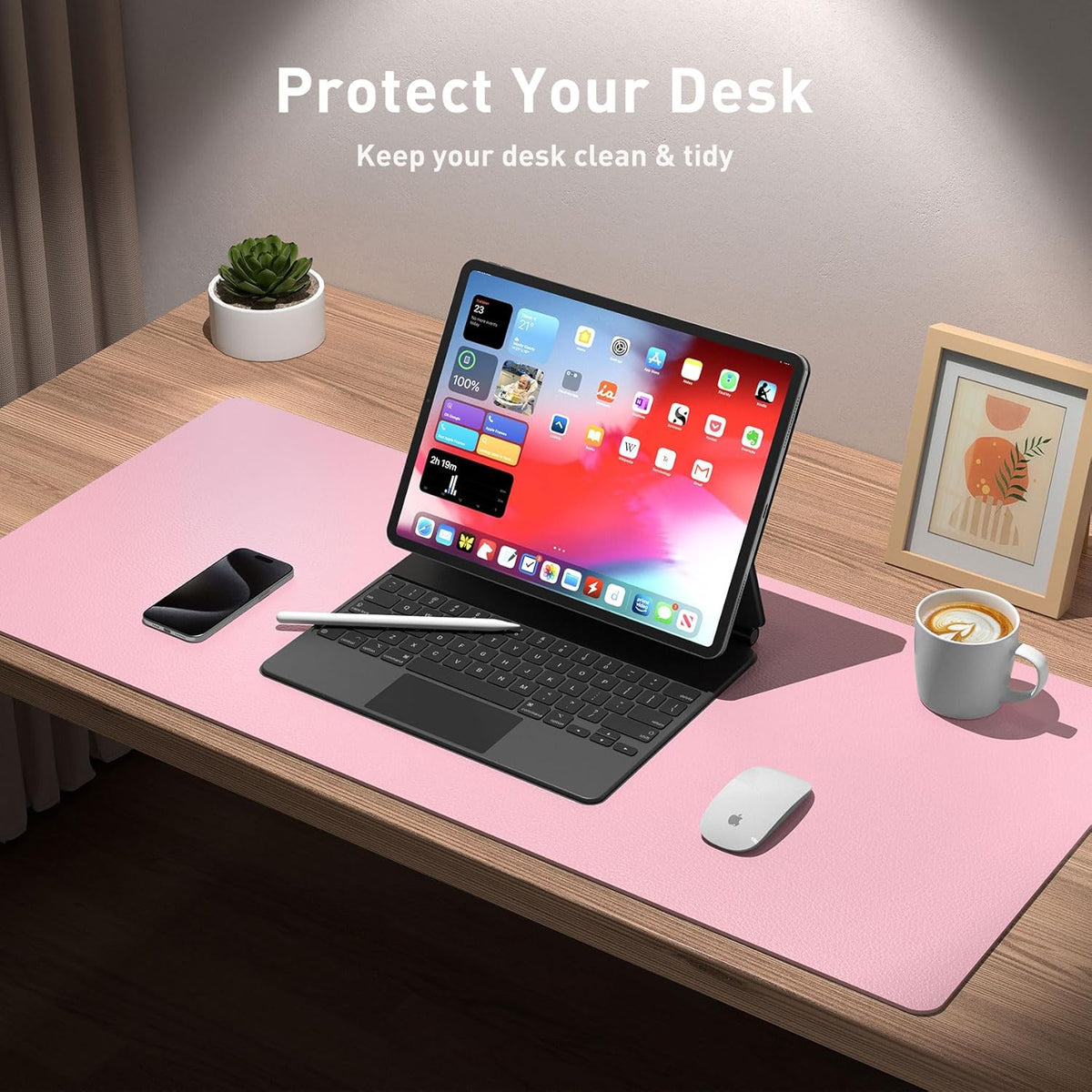 Aothia Leather Office Desk Pad Protector, Non-Slip PU Leather Desk Blotter, Waterproof Laptop Writing Mouse Pad for Office and Home, Black, 31.5" x 15.7" - Colors B
