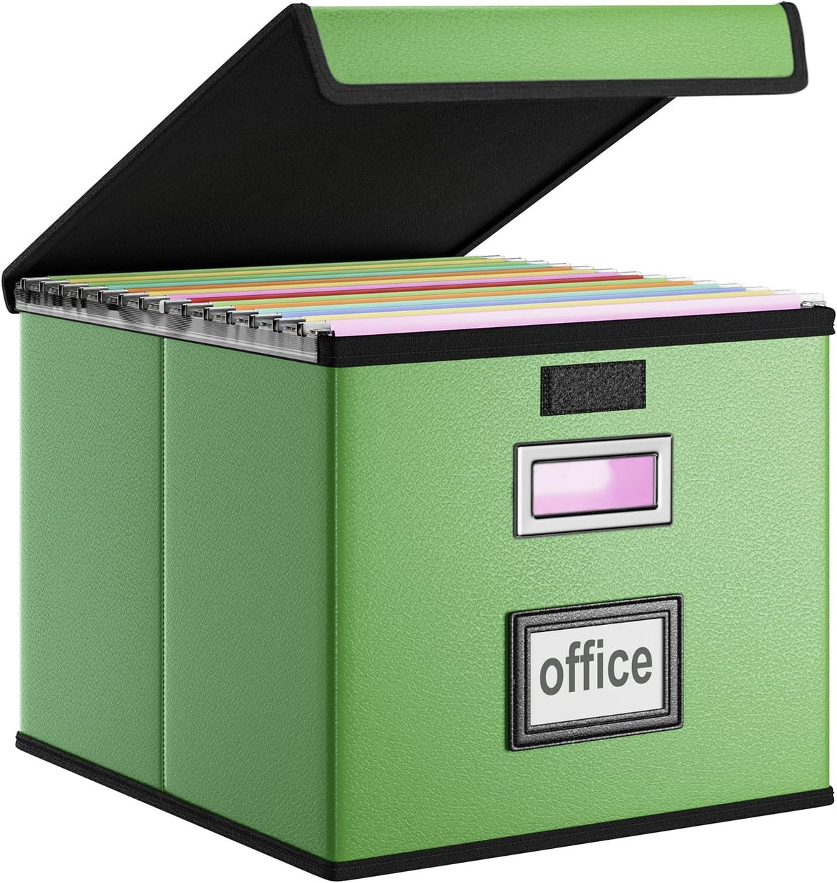 Upgraded Portable File Organizer Box with Lid, Collapsible Linen Hanging Filing Storage Boxes with Plastic Slides, Decorative Home/Office Filing System Box for File and Folders Storage (Gray)