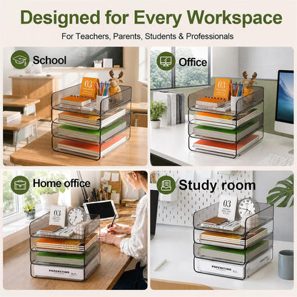 FANXIYQ 4-Tier Acrylic Paper Tray Organizer, Clear Stackable Desk File Organizer for Documents, Files, Letters, A4 Paper, Books, Notes, Mail & Paper Storage, Office Classroom Home
