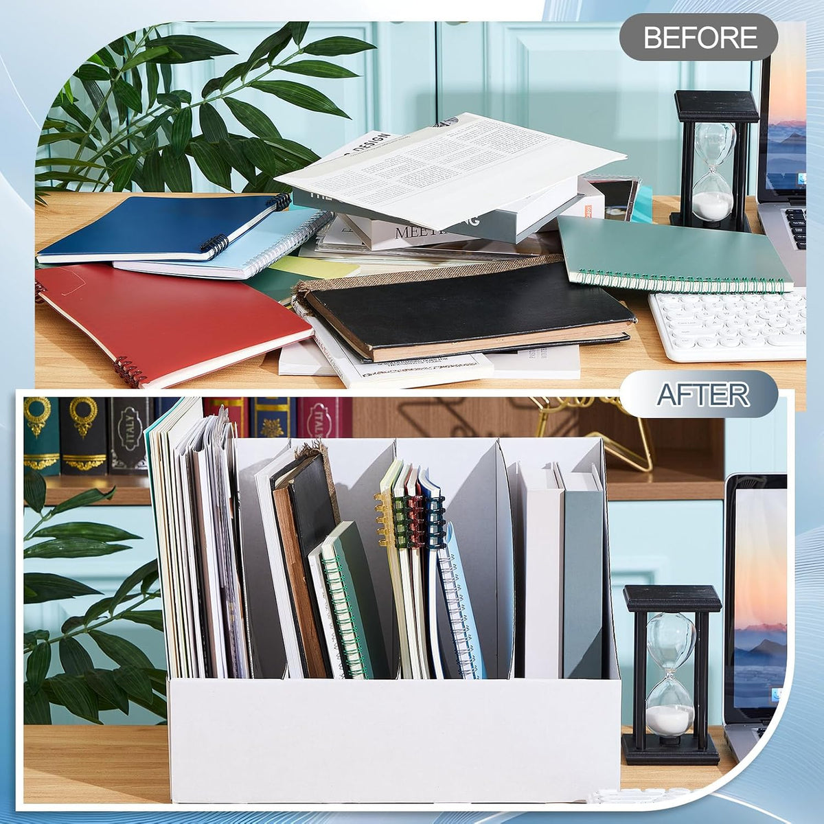 3 Pack Cardboard Magazine File Holders 12 Grids Vertical Book Bins 10.6'' x 10.2'' x 14'' Magazine Document Storage Box for Desk Shelves Home Office Classroom Library Use (White)