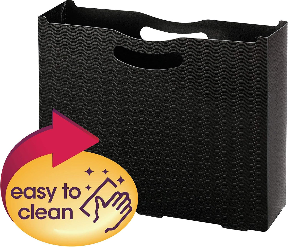 Smead Poly File Box, 3" Expansion, Die-Cut Handles, Letter Size, Black Wave Pattern (71631)