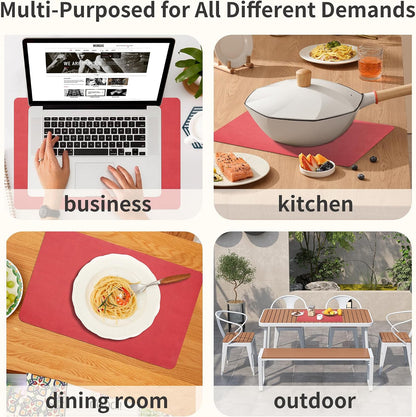 Maxpearl Faux Leather Placemats Set of 6 - Waterproof - Wipe Clean - Heat Resistant - Anti Slip Dining Table Place Mats, Suitable for Indoor & Outdoor Use, 17’’×12’’, Beige