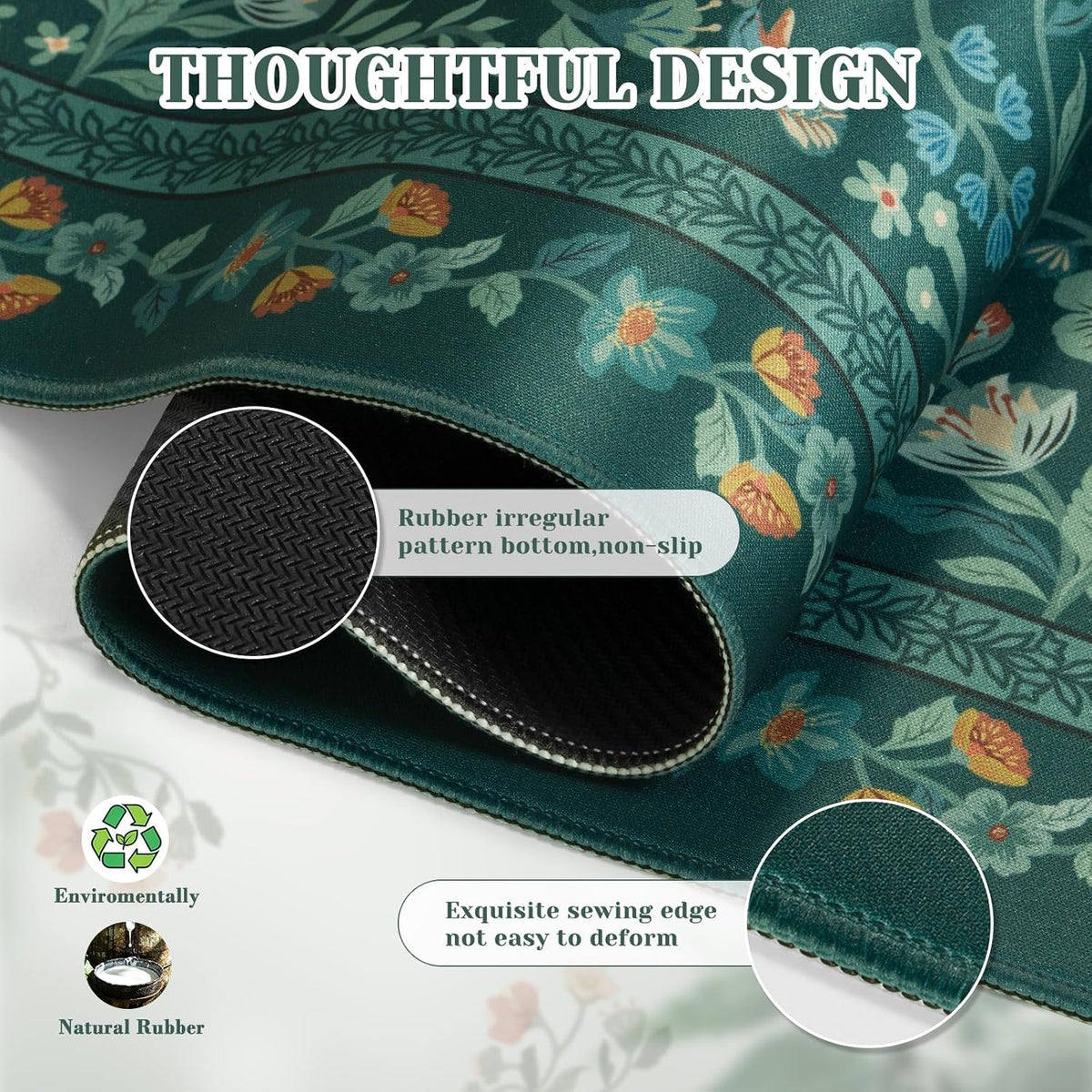 iCasso Desk Mat for Keyboard and Mouse, Large Mouse Pad, Desk Pad Mat, Anti-Slip Big Mousepad with Stitched Edges for Computer Desktop(Deep Green)
