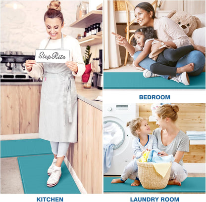 StepRite Kitchen Mats, 2PCS Kitchen Rugs, Cushioned Anti Fatigue Kitchen Mats for Floor, Non-Slip Standing Desk Mat, Waterproof Kitchen Rug Set for Kitchen, Floor, Office, 17.3"x30"+17.3"x47", Black