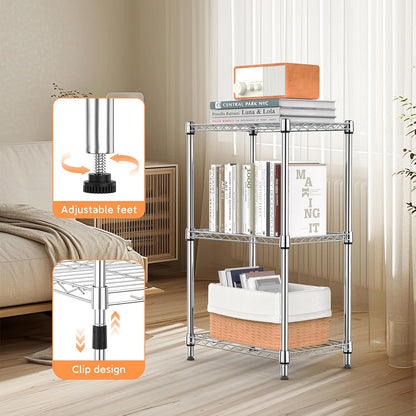 M MZG 450 lbs Steel Storage Shelving 3-Tier Utility Shelving Unit Steel Organizer Wire Rack for Home,Kitchen,Office (11.8" D x 17.7" W x 26.3" H) - Colors B