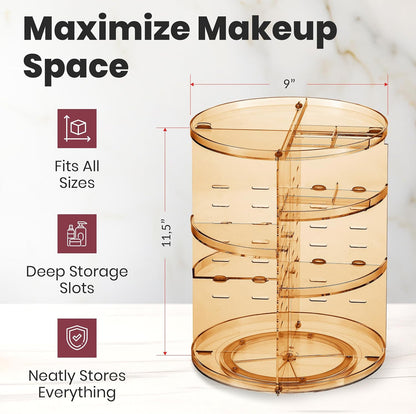 Masirs 360 Rotating Makeup Organizer Countertop - Adjustable Shelf Height - The Perfect Round Spinning Cosmetic Organizer for Bedroom Dresser or Vanity Countertop Storage (Clear)