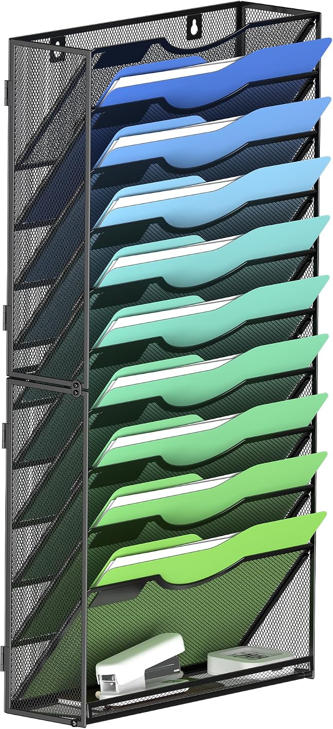 Kuntine.B Wall File Organizer Office Hanging Magazine Holder Wall File Organizer for Office Home (Black, 5 Tier)