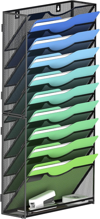 Kuntine.B Wall File Organizer Office Hanging Magazine Holder Wall File Organizer for Office Home (Black, 5 Tier)