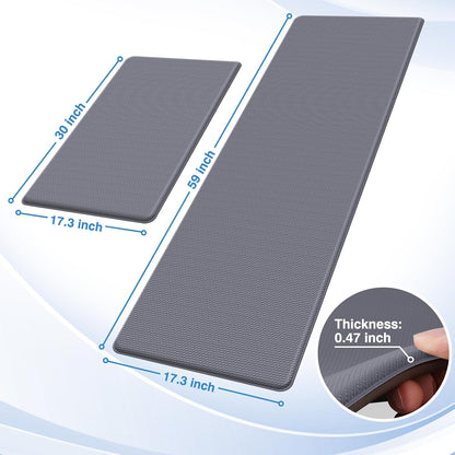 StepRite Kitchen Mats, 2PCS Kitchen Rugs, Cushioned Anti Fatigue Kitchen Mats for Floor, Non-Slip Standing Desk Mat, Waterproof Kitchen Rug Set for Kitchen, Floor, Office, 17.3"x30"+17.3"x47", Black