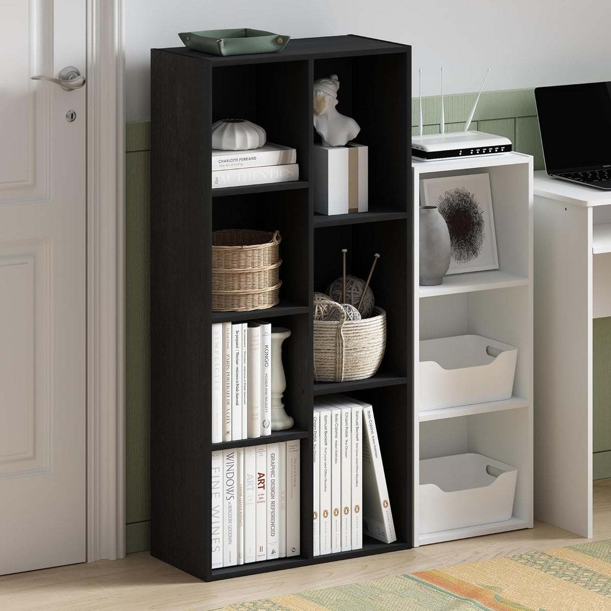 Furinno PASIR Book Shelf, 2-Tier Modern Bookshelf, Open Shelves Bookcase 9 x 12 x 21, Easy Assembly, for Living Room, Bedroom, Home Office, White