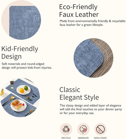 Maxpearl Faux Leather Placemats Set of 6 - Waterproof - Wipe Clean - Heat Resistant - Anti Slip Dining Table Place Mats, Suitable for Indoor & Outdoor Use, 17’’×12’’, Beige