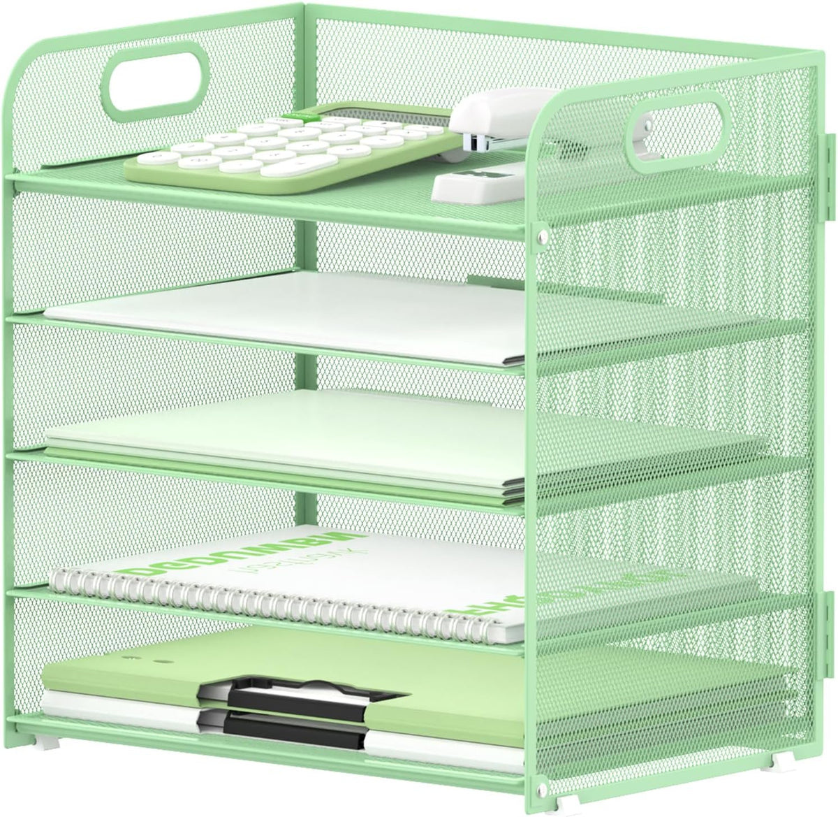 Supeasy 5 Trays Paper Organizer Letter Tray with Handle-Mesh Desk File Holders, Paper Sorter Desk Organizer for Office, Home, Classroom or School