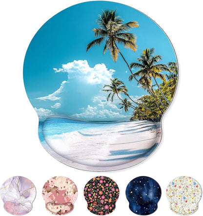 KONVINIT Ergonomic Mouse Pad with Wrist Rest, Small Mousepad with Non-Slip Rubber Base and Smooth Surface, Beach Mouse Pads for Desk, Office Desk Accessories