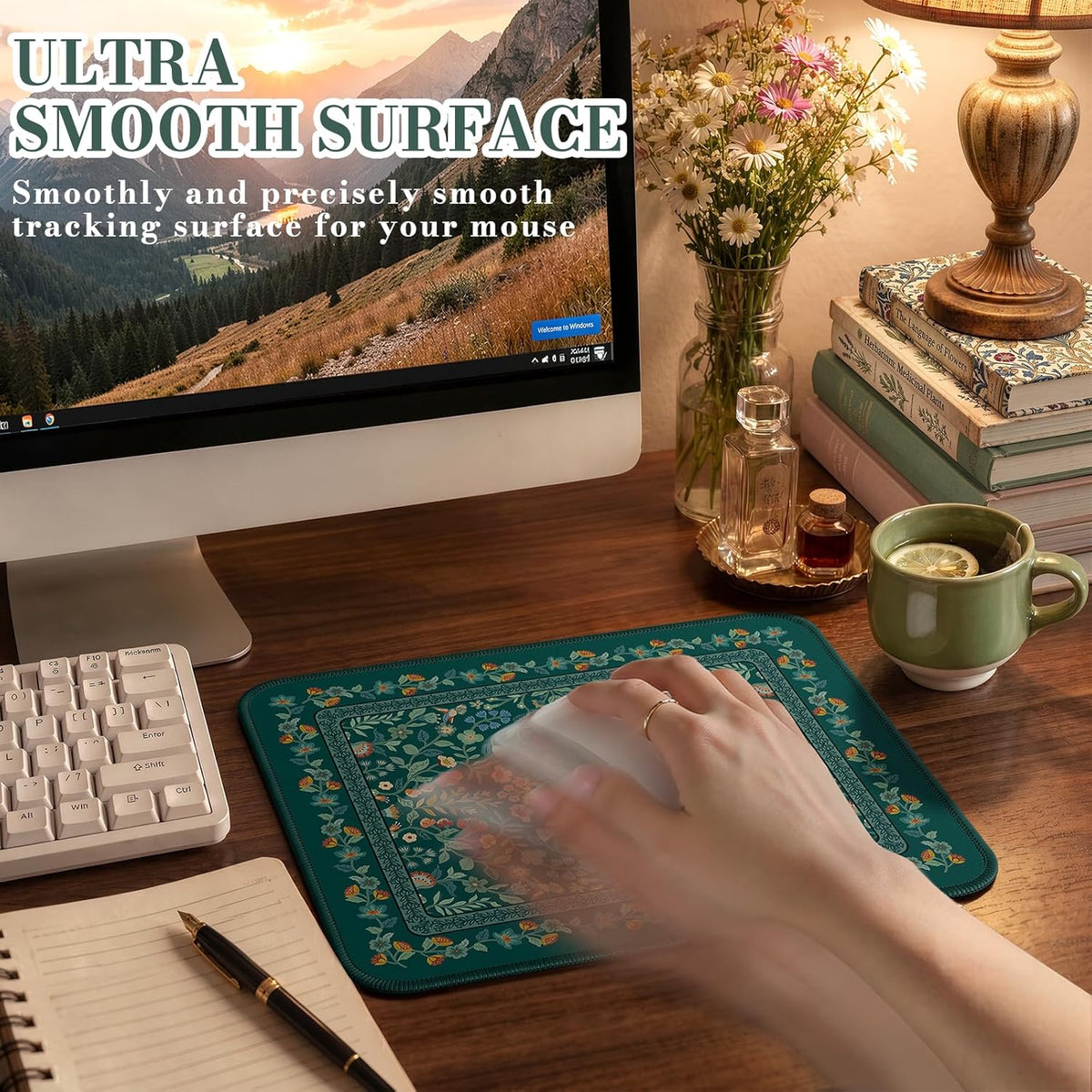 iCasso Desk Mat for Keyboard and Mouse, Large Mouse Pad, Desk Pad Mat, Anti-Slip Big Mousepad with Stitched Edges for Computer Desktop(Deep Green)
