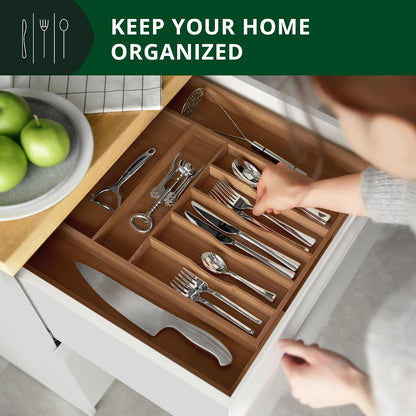 ROYAL CRAFT WOOD Luxury Bamboo Kitchen Drawer Organizer - Silverware Organizer, Utensil Holder & Cutlery Tray Drawer Dividers for Flatware (9 Slot, Natural)