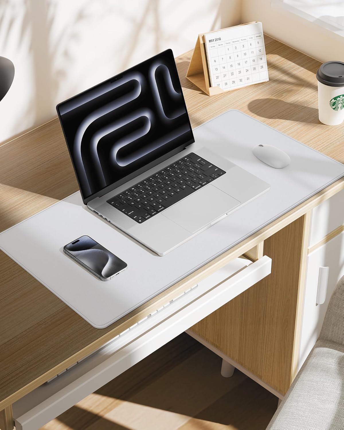 AFIING Large Desk Mat 55" x 24" - PU Leather Desk Pad Protector, Waterproof Non-Slip Extended Mouse Pad for Office Desk, Keyboard, Laptop and Home Workspace (Black)
