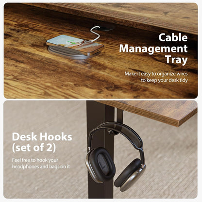 48 * 24 Inch Electric Standing Desk with Shelf & Led, Dark Walnut