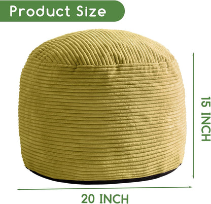 Round Stuffed Pouf Ottoman, Corduroy Poufs with Foam Chunk Filling, Furry and Fluffy Pouf Foot Stool Storage Ottoman, 20 X 15 Floor Poufs Foot Rest for Living Room, Dark Grey