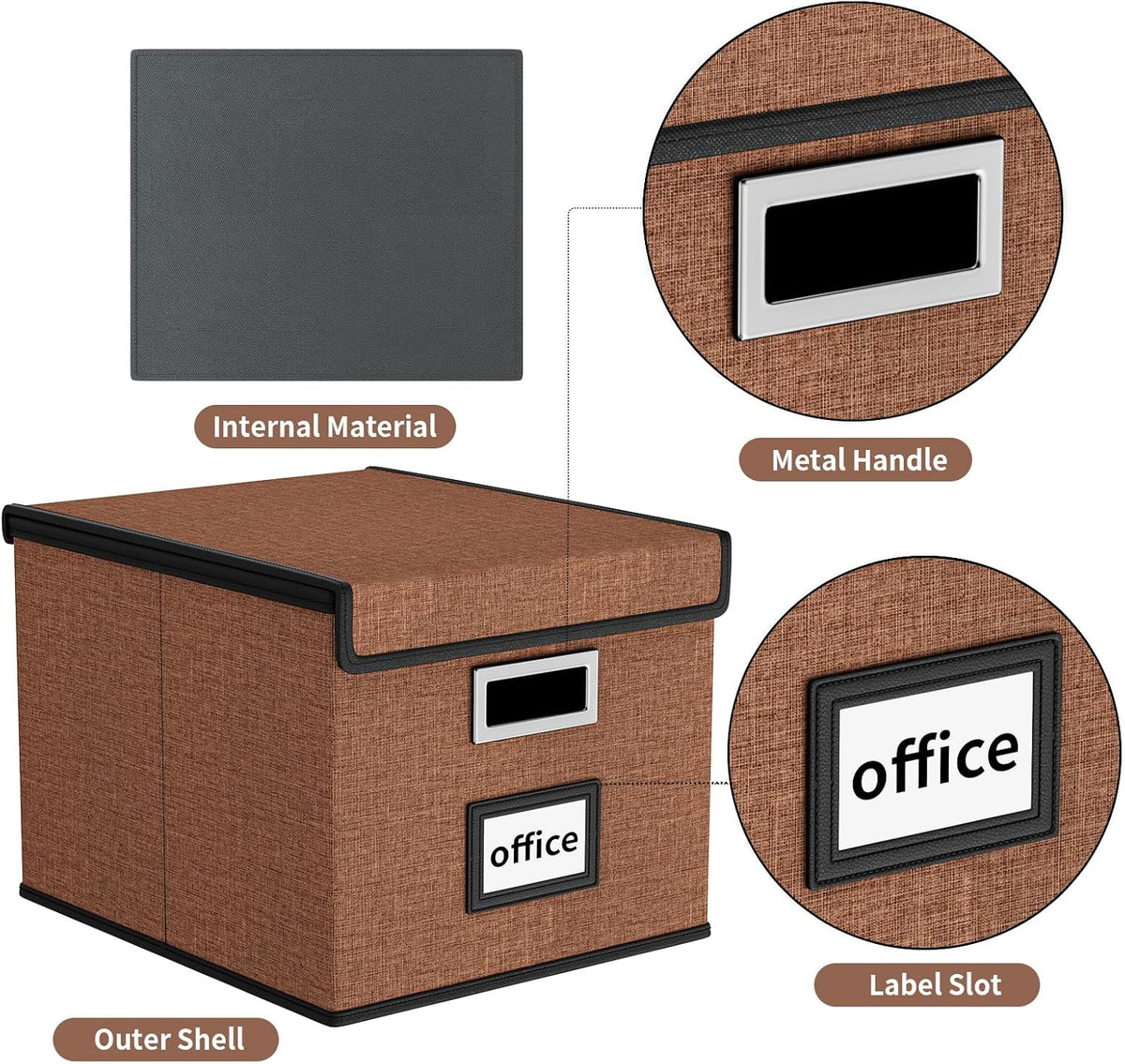 Upgraded Portable File Organizer Box with Lid, Collapsible Linen Hanging Filing Storage Boxes with Plastic Slides, Decorative Home/Office Filing System Box for File and Folders Storage (Gray)