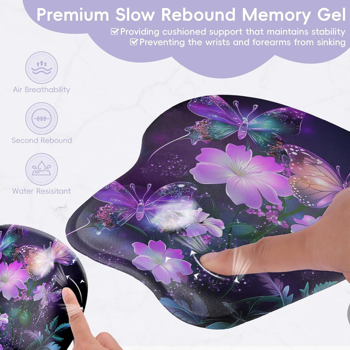 Wrist Support Mouse Pad Anti Slip Rubber Wrist Rest Mousepad 9in X 8in Small Desktop Notebook Mouse Mat for Working and Gaming (M-Pink Floral)