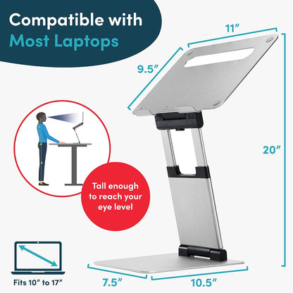 Lifelong Ergonomic Adjustable Laptop Stand for Desk, Extra Tall 20” Height Aluminum Laptop Riser, Portable Foldable Computer Stand, Fits 10-17” Laptops for Office Meetings, Teamwork & Desk Setup