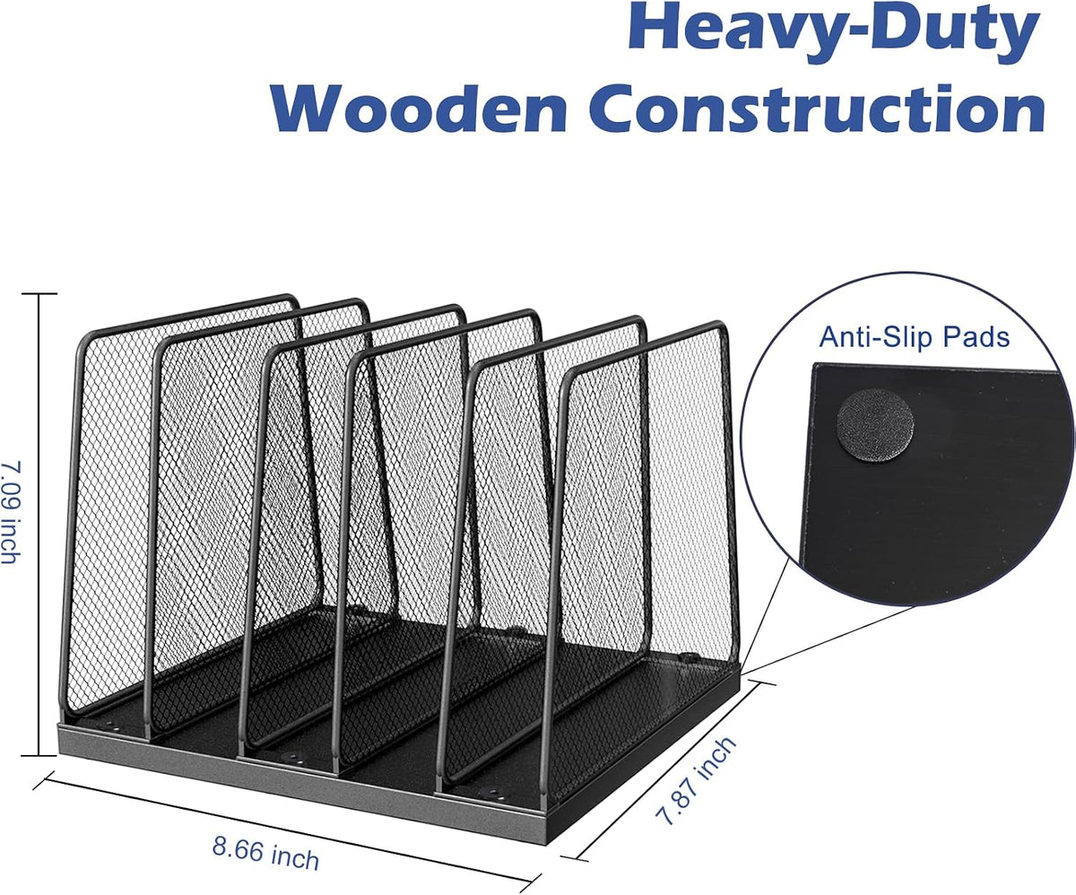 AUPSEN 5-Section File Organizer for Desk, Wood Mesh Desktop File Organizer, File Sorter Storage Rack, Vertical Folder Holder for Files, Magazines, Books (Black)