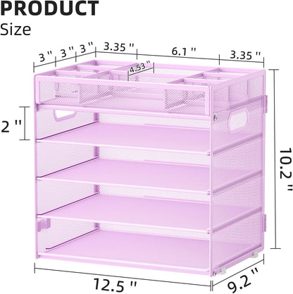 Marbrasse 5 Tier Paper Organizer Letter Tray, Mesh Desk File Organizer with Handle, Paper Sorter Desk Organizer for Home Office Supplies - Black, Adjustable