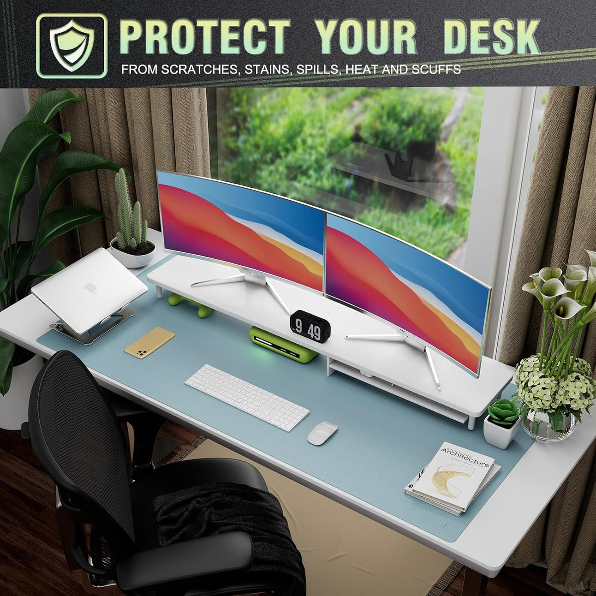 K KNODEL Large Office Leather Desk Mat, Mouse and Keyboard Pad, Computer and Laptop Mat, Desktop Protector and Cover, Writing Pad and Blotter (31.5"x15.7", Black)