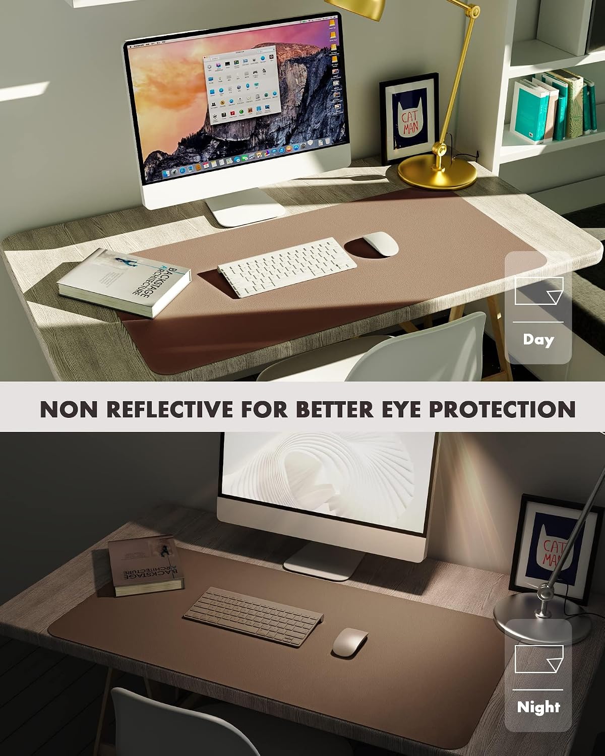 Double-Sided Desk Pad, 31.5"x15.7"Leather Desk Mat, Eco Cork Desk Pad Protector,Large Mouse Pad,Waterproof Desk Blotter for Office/Home(Coffee)