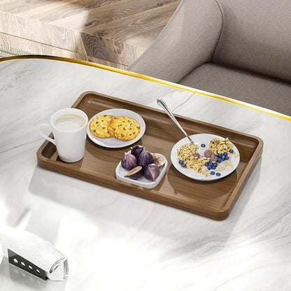 Small Bathroom Vanity Tray for Countertop Makeup Perfume Jewelry Decor Candle Keys, Small Black Kitchen Tray for Soap Dispenser Spice Bamboo Toilet Tray 7.9" L x 4" W x 0.79" H