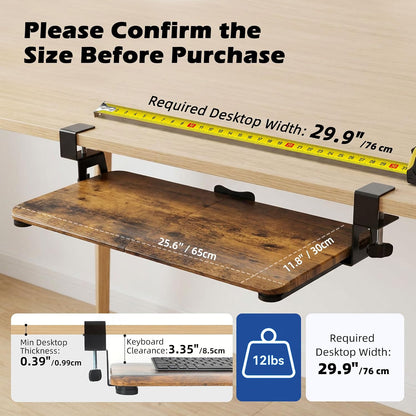 White Keyboard Tray Under Desk Clamp, 26.77" Large Under Desk Keyboard Tray Slide Out, Ergonomic Keyboard and Mouse Tray with Wrapped Edge Finish, Modern Desk Extender for Home Office
