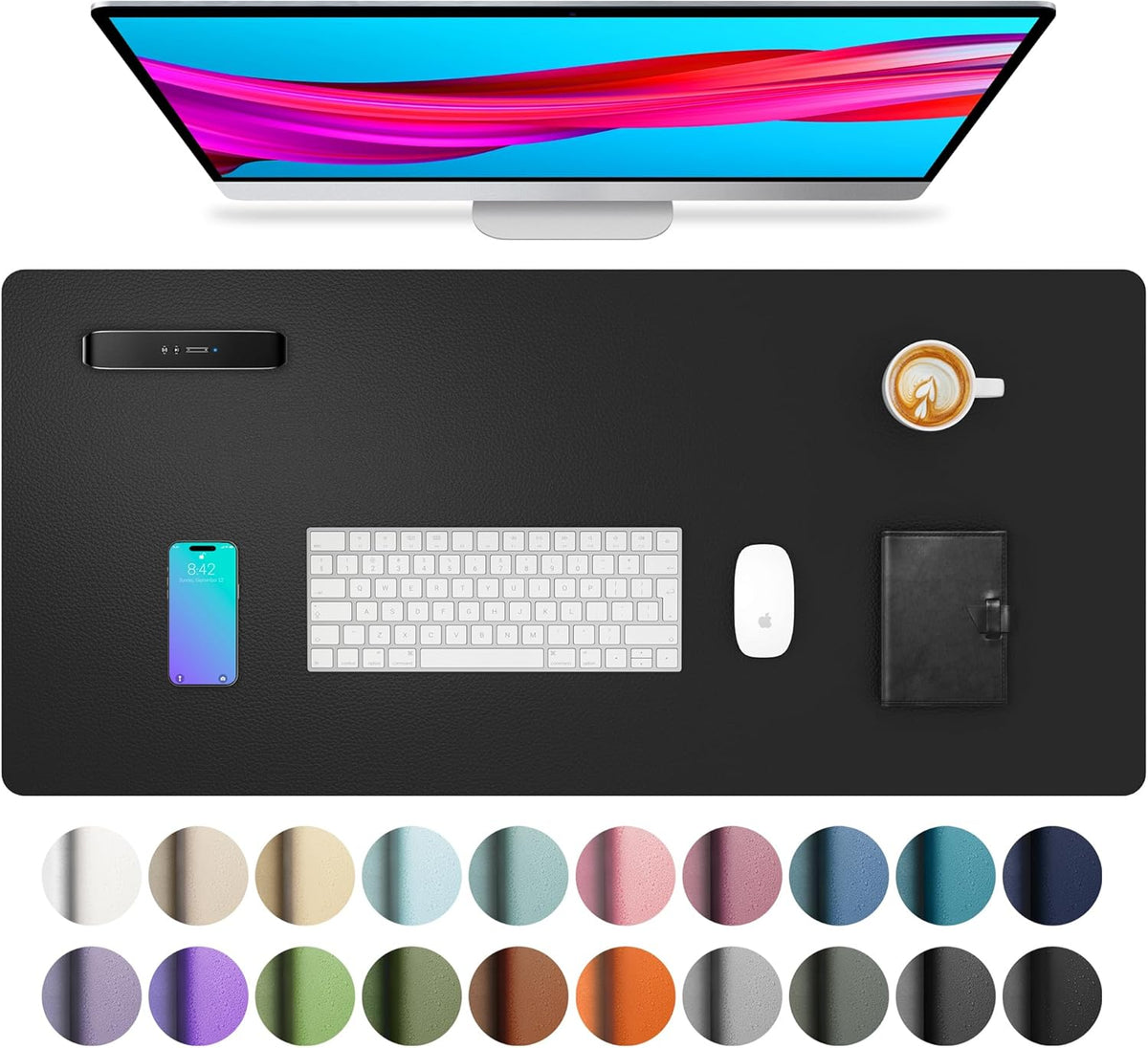 Aothia Leather Office Desk Pad Protector, Non-Slip PU Leather Desk Blotter, Waterproof Laptop Writing Mouse Pad for Office and Home, Black, 31.5" x 15.7" - Colors A