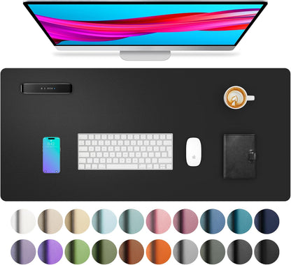 Aothia Leather Office Desk Pad Protector, Non-Slip PU Leather Desk Blotter, Waterproof Laptop Writing Mouse Pad for Office and Home, Black, 31.5" x 15.7" - Colors A
